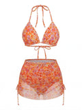 Ensemble Bikini Dos Nu Floral et Paréo Orange années 70 2