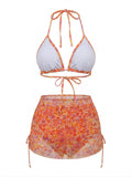 Ensemble Bikini Dos Nu Floral et Paréo Orange années 70 3