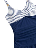 Maillot de Bain Gainant Froncé Rayé Bleu années 40 4