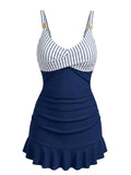 Maillot de Bain Gainant Froncé Rayé Bleu années 40 2