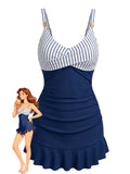 Maillot de Bain Gainant Froncé Rayé Bleu années 40