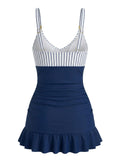 Maillot de Bain Gainant Froncé Rayé Bleu années 40 3