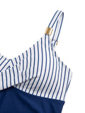 Maillot de Bain Gainant Froncé Rayé Bleu années 40 5