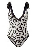 [Prévente] Maillot de Bain Une Pièce Col en V Imprimé Léopard et Paréo années 80 2