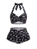 [Prévente] Ensemble Bikini Orné Cœur Chauve-Souris Noir années 60