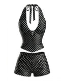 [Prévente] Ensemble Tankini Dos Nu à Pois Noir années 60