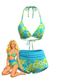 Ensemble Bikini Short Dos Nu Floral années 80