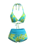Ensemble Bikini Short Dos Nu Floral années 80 2