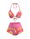 Ensemble Bikini Short Dos Nu Floral années 80 5
