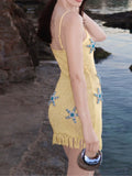 Paréo de Plage Tricot Perles Jaune années 60 8