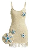 Paréo de Plage Tricot Perles Jaune années 60