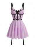 Lingerie Bustier Porte-Jarretelles Dentelle Brodée Lavande années 60