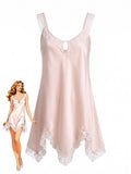 Chemise de Nuit Satin Dentelle Décolleté Arrondi Rose années 30