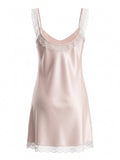 Chemise de Nuit Satin Dentelle Décolleté Arrondi Rose années 30 3