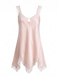 Chemise de Nuit Satin Dentelle Décolleté Arrondi Rose années 30 2