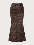 Leopard Wrinkle High Rise Elastic Waist Skirt