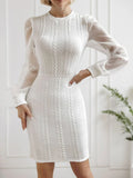 Solid Patchwork Round Neck Puff Bodycon Dress