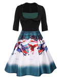 Green 1950s Patchwork Snowman Swing Dress