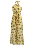 Yellow 1950s Floral Halter Jumpsuit