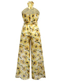 Yellow 1950s Floral Halter Jumpsuit