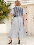[Plus Size] Light Blue 1930s Stripe Shirt Dress