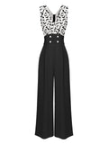 Black 1930s Halloween Bat Patchwork Jumpsuit