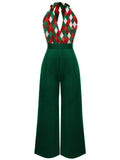 [Pre-Sale] Green 1930s Christmas Plaid Lace Patchwork Jumpsuit
