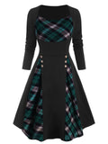 Black 1950s Plaid Patchwork Swing Dress