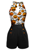 Black 1950s Halloween Pumpkin Halter Romper