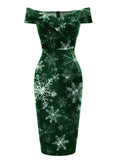 [Pre-Sale] Green 1960s Christmas Snowflake Off-Shoulder Dress