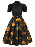 1950s Halloween Pumpkin Bow Tie Dress