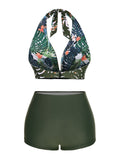 [US Warehouse] Dark Green 1930s Reversible Halter Swimsuit
