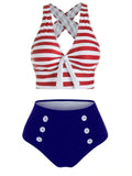 1950s Retro Strap Stripes Criss?Cross Bikini