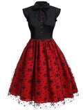 [Pre-Sale] Red & Black 1950s Christmas Tie Bow Mesh Dress