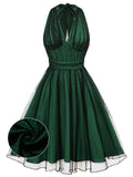[Pre-Sale] Green 1950s Christmas Halter Polka Dots Mesh Dress