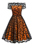 1950s Halloween Lace Off-shoulder Swing Dress