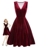 [Pre-Sale] Red 1950s Velvet Polka Dot Lined Bow Dress