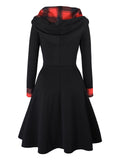 [US Warehouse] Black 1950s Plaid Hooded Button Dress