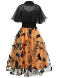 Black & Orange 1950s 3D Butterflys Cloak Dress