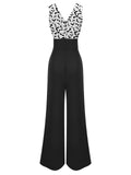 Black 1930s Halloween Bat Patchwork Jumpsuit