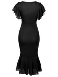 Black 1930s V-Neck Blood Handprint Fishtail Dress