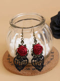 Halloween Hollow Lace 3D Red Rose Earrings