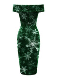 [Pre-Sale] Green 1960s Christmas Snowflake Off-Shoulder Dress