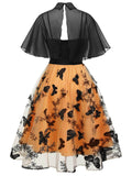 Black & Orange 1950s 3D Butterflys Cloak Dress