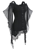 Black 1950s Halloween Bat Sleeve Lace Top