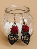 Halloween Hollow Lace 3D Red Rose Earrings