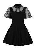 Black 1950s Lapel Sheer Sleeve Dress