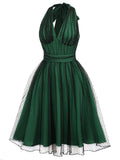 [Pre-Sale] Green 1950s Christmas Halter Polka Dots Mesh Dress