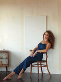 Navy Blue 1930s Cowboy Solid Strap Jumpsuit