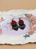 Halloween Hollow Lace 3D Red Rose Earrings